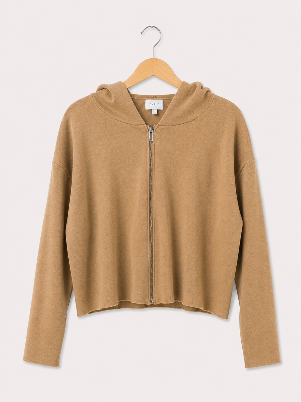 NWOT New Cyrus Zip-Front Cropped Hoodie in Camel Brown Large L